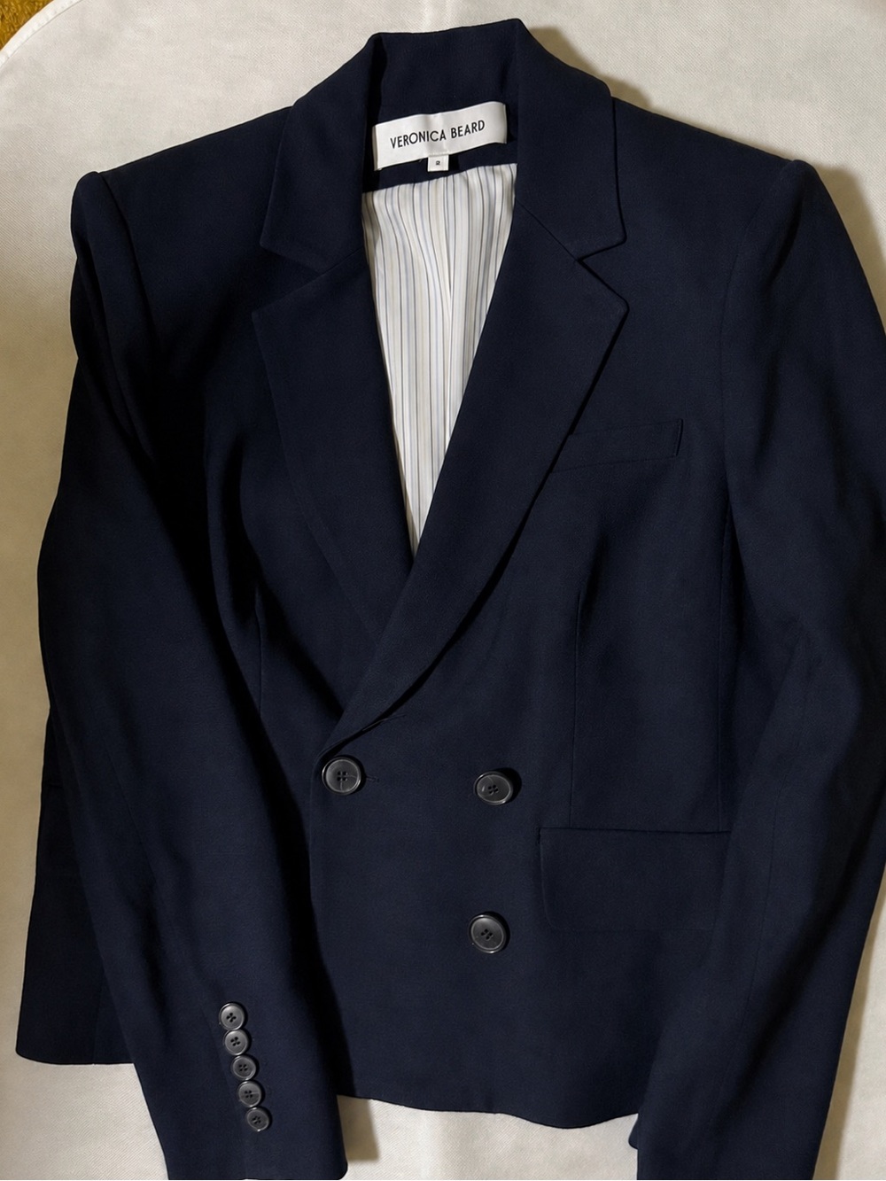 Veronica Beard Navy Blazer with Striped Lining